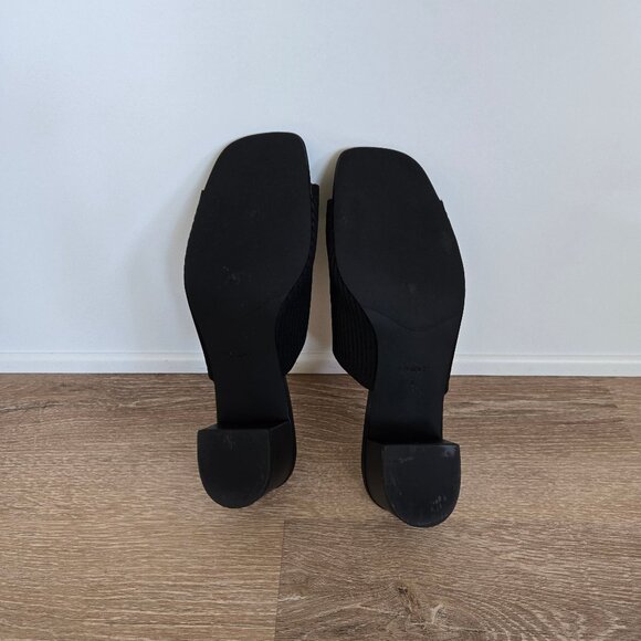 Quince Italian Leather & Eco Knit Heeled Mule Black Size 8 New Without Box - Picture 14 of 14